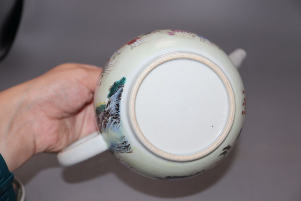 A Chinese famille rose teapot and cover, height 16cm
